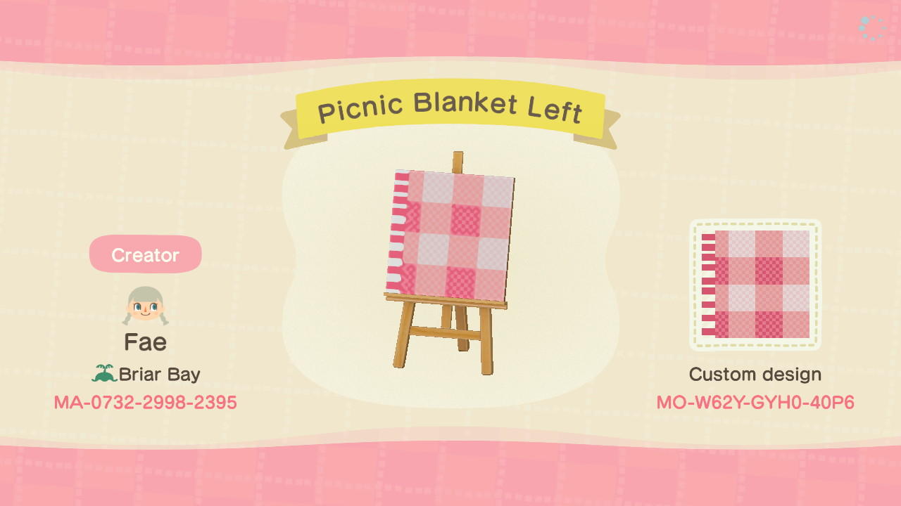 Animal Crossing Design Code: MO-W62Y-GYH0-40P6 Picnic Blanket Left