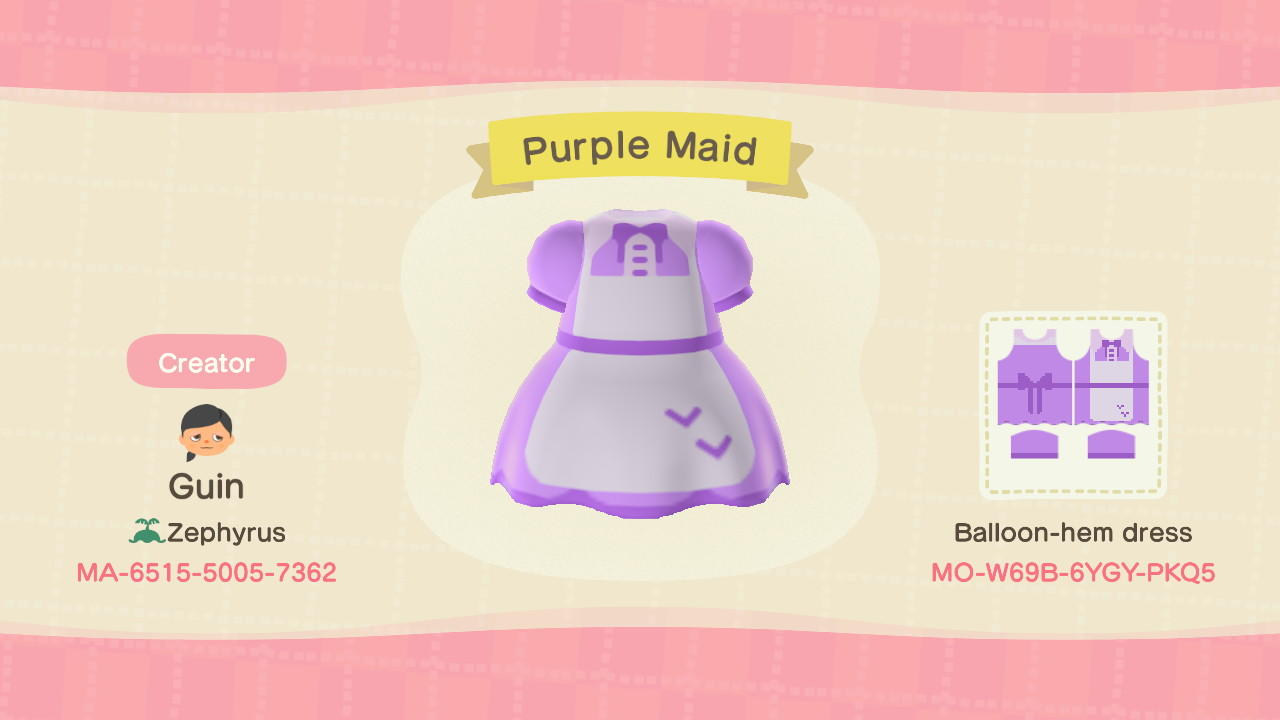 Animal Crossing Design Code: MO-W69B-6YGY-PKQ5 Purple Maid