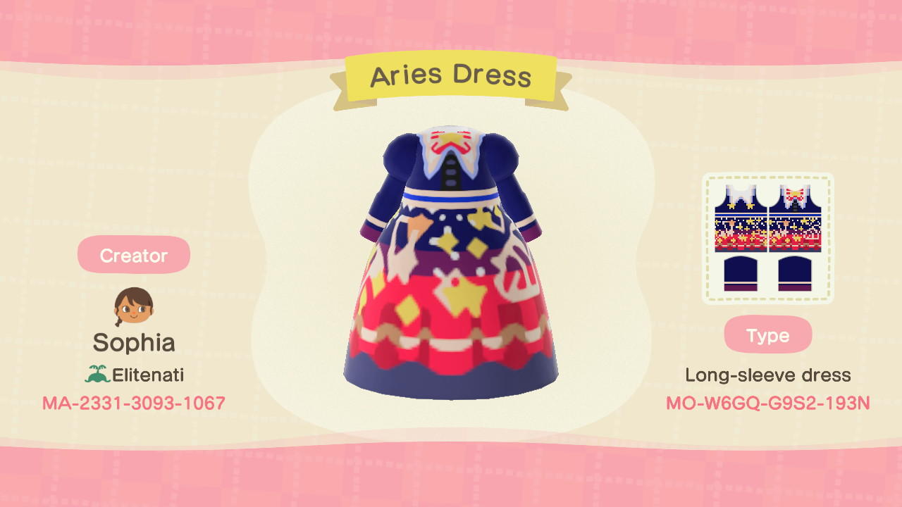 Animal Crossing Design Code: MO-W6GQ-G9S2-193N Aries Dress