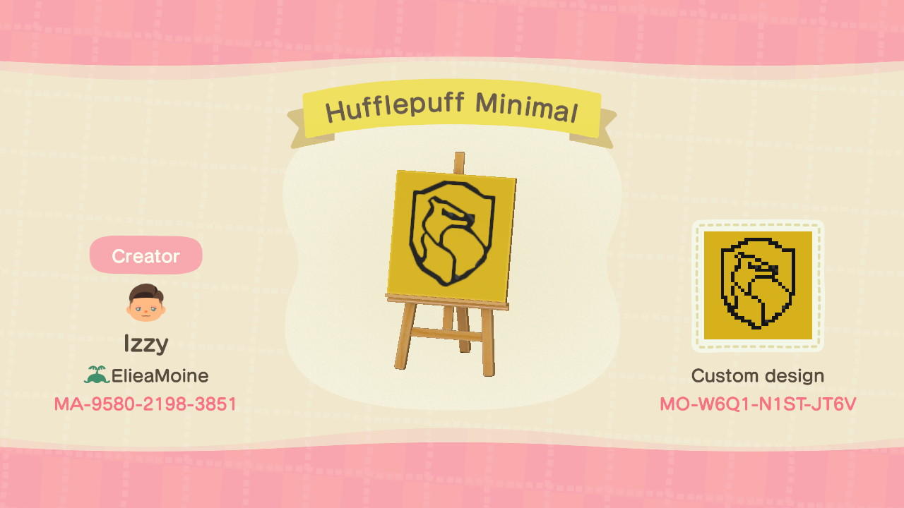 Animal Crossing Design Code: MO-W6Q1-N1ST-JT6V Hufflepuff Minimal