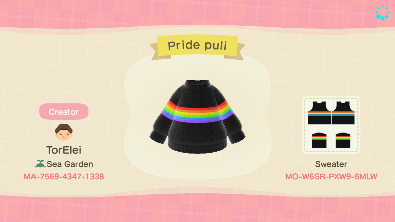 Animal Crossing Design Code: MO-W6SR-PXW9-6MLW Pride puli