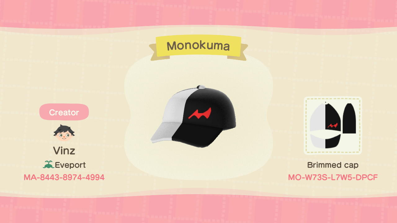 Animal Crossing Design Code: MO-W73S-L7W5-DPCF Monokuma