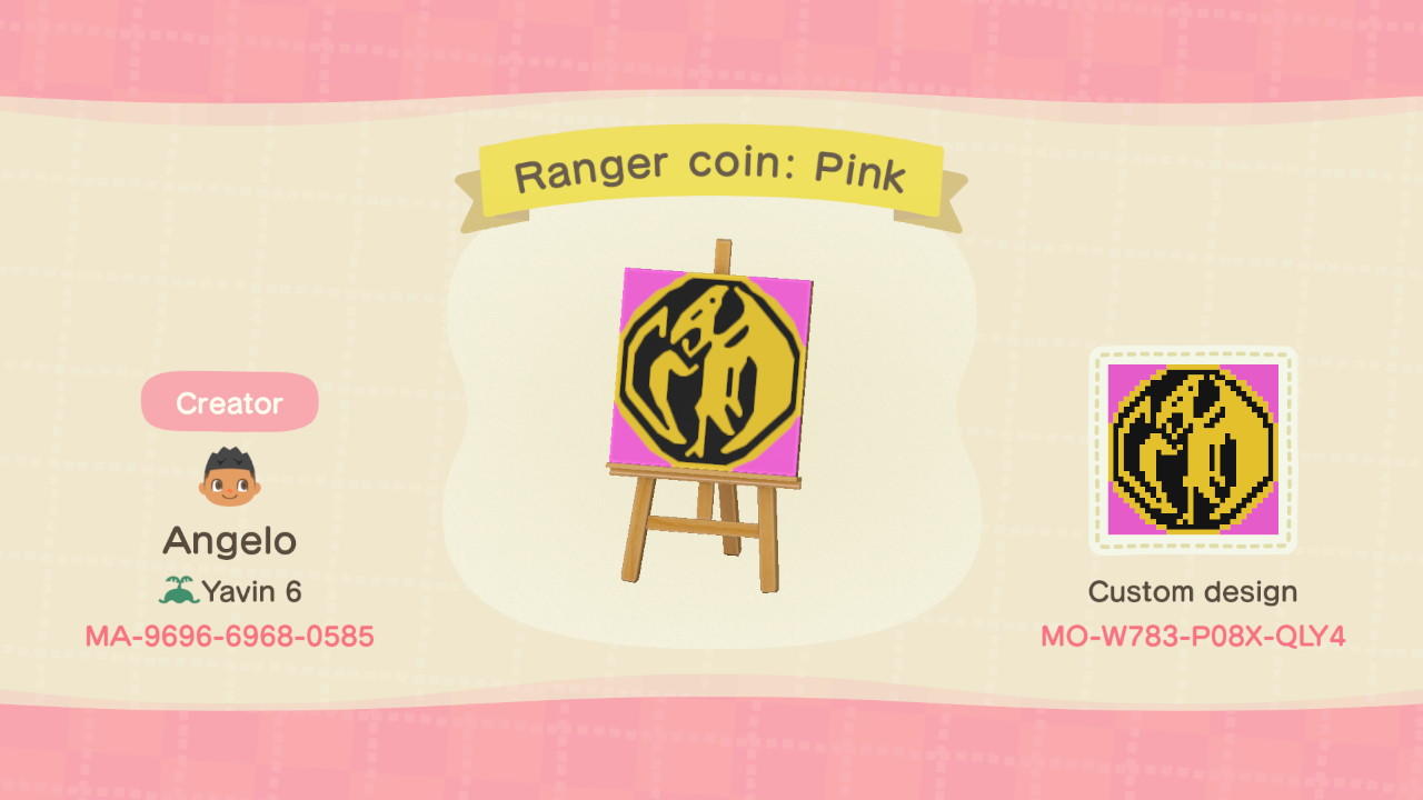 Animal Crossing Design Code: MO-W783-P08X-QLY4 Ranger coin: Pink