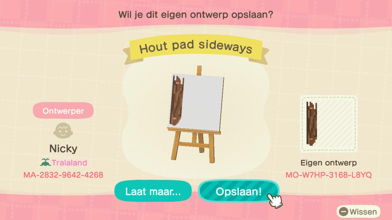 Animal Crossing Design Code: MO-W7HP-3168-L8YQ Wood path sideways