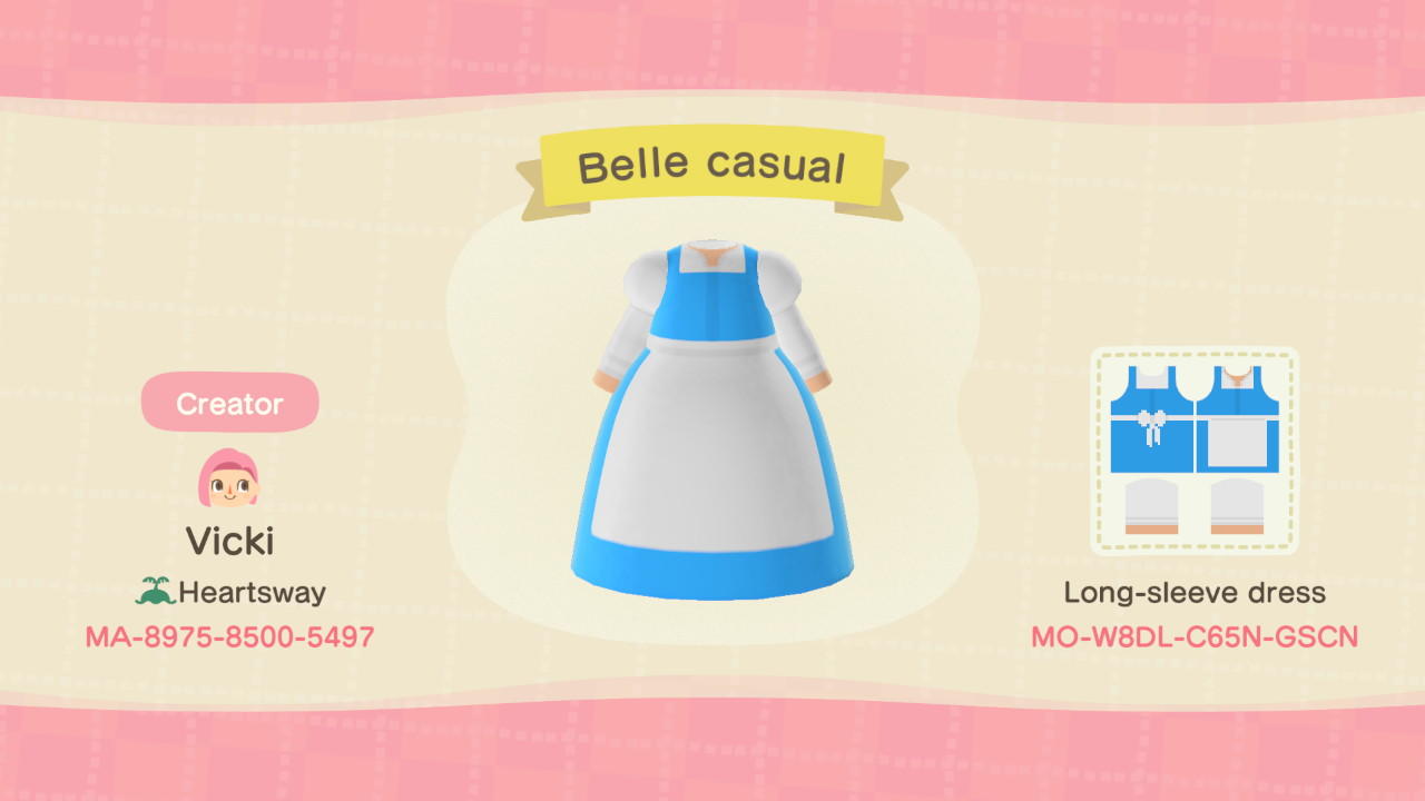 Animal Crossing Design Code: MO-W8DL-C65N-GSCN Disney Belle Casual