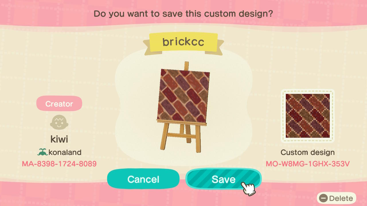 Animal Crossing Design Code: MO-W8MG-1GHX-353V Brick Path