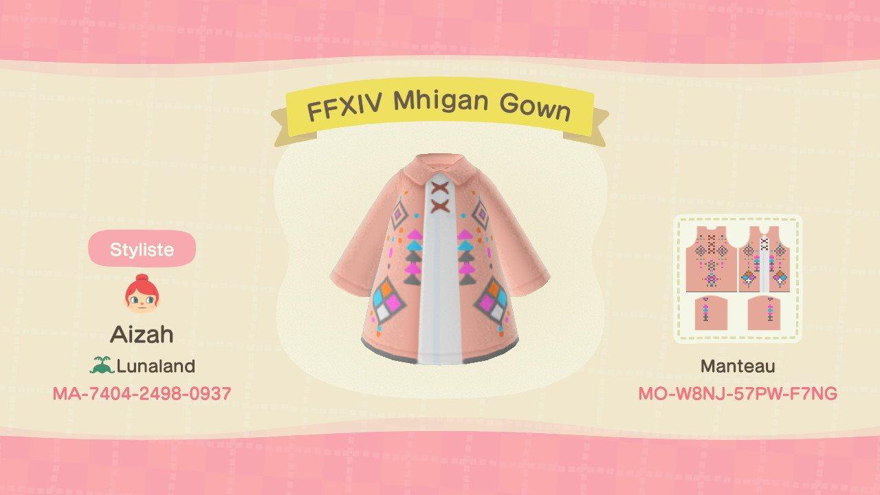 Animal Crossing Design Code: MO-W8NJ-57PW-F7NG FFXIV Mighan Gown