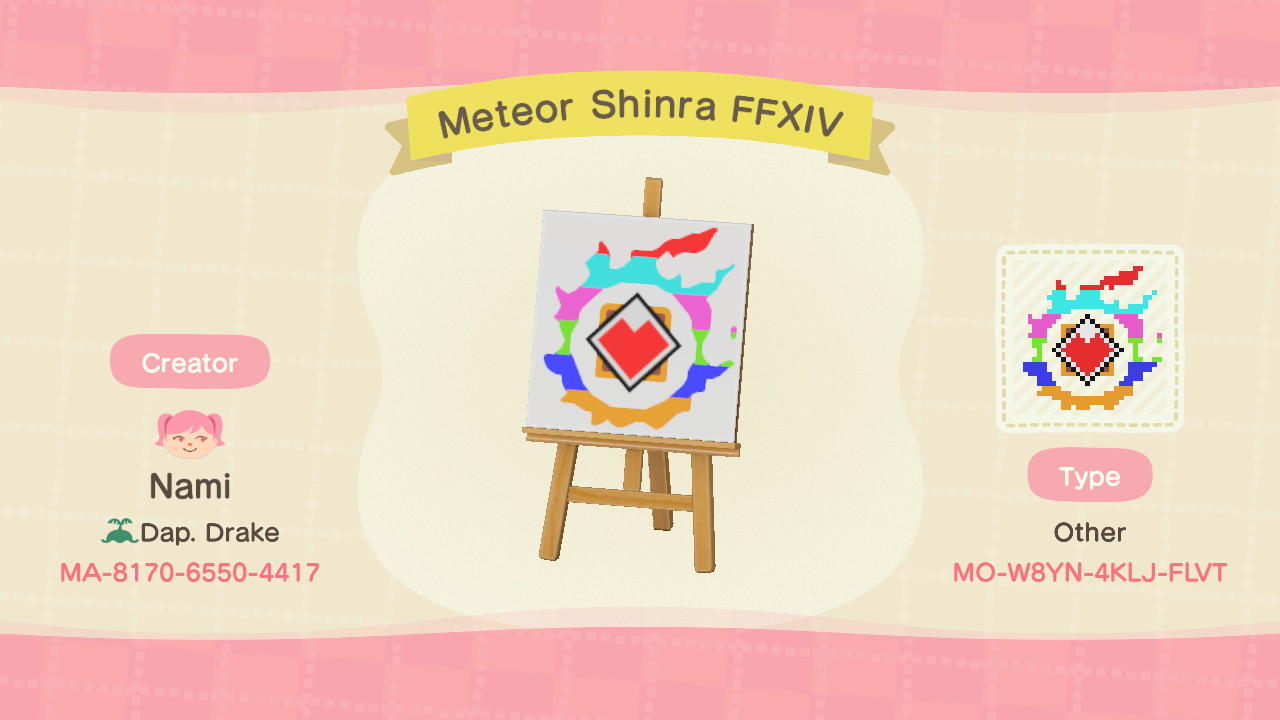Animal Crossing Design Code: MO-W8YN-4KLJ-FLVT Meteor Shinra FFXIV