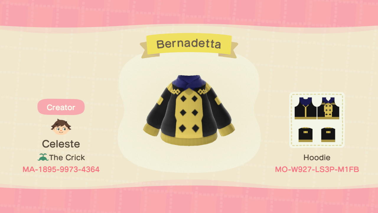 Animal Crossing Design Code: MO-W927-LS3P-M1FB Bernadetta