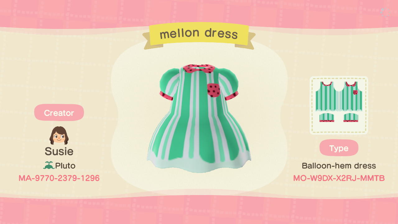 Animal Crossing Design Code: MO-W9DX-X2RJ-MMTB Mellon Dress