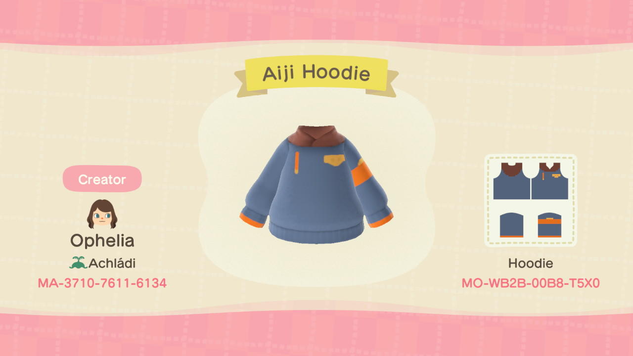 Animal Crossing Design Code: MO-WB2B-00B8-T5X0 Aiji Hoodie CxM