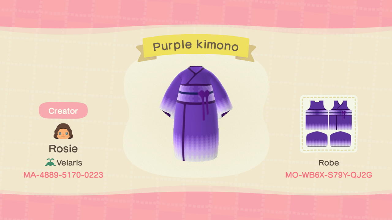 Animal Crossing Design Code: MO-WB6X-S79Y-QJ2G Purple kimono