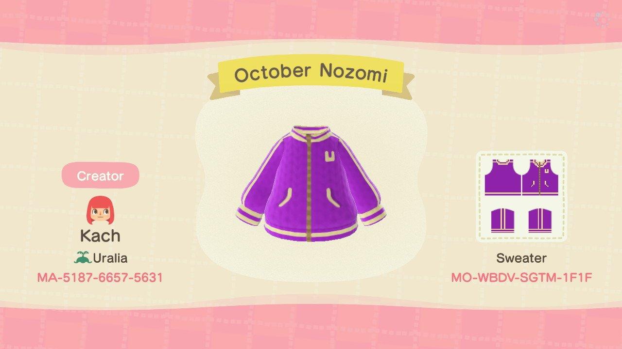 Animal Crossing Design Code: MO-WBDV-SGTM-1F1F October Nozomi