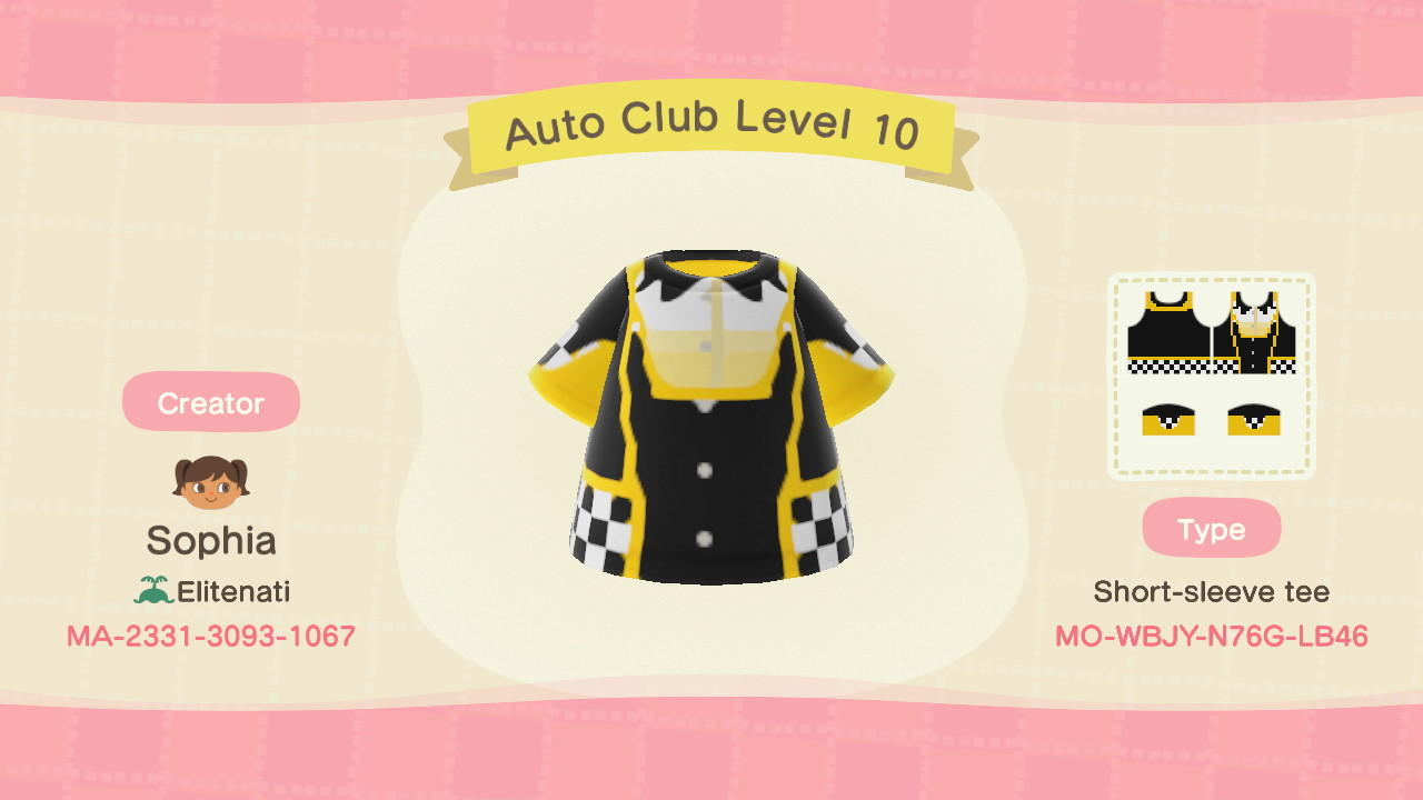 Animal Crossing Design Code: MO-WBJY-N76G-LB46 Auto Club Level 10