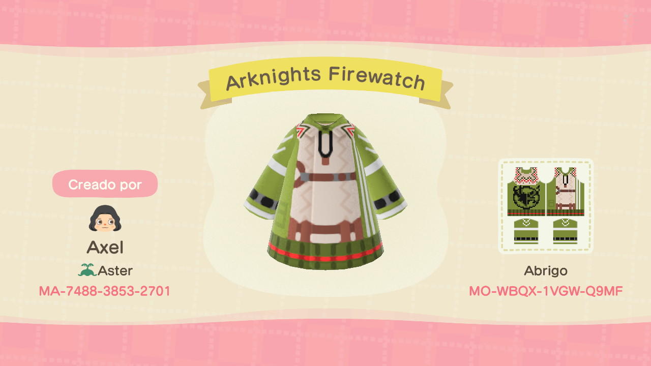 Animal Crossing Design Code: MO-WBQX-1VGW-Q9MF Arknights Firewatch