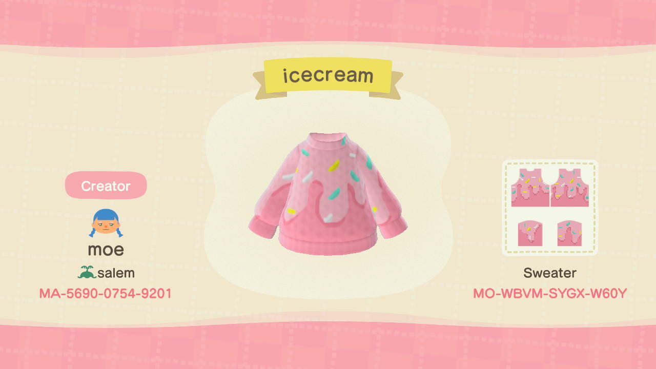 Animal Crossing Design Code: MO-WBVM-SYGX-W60Y Icecream