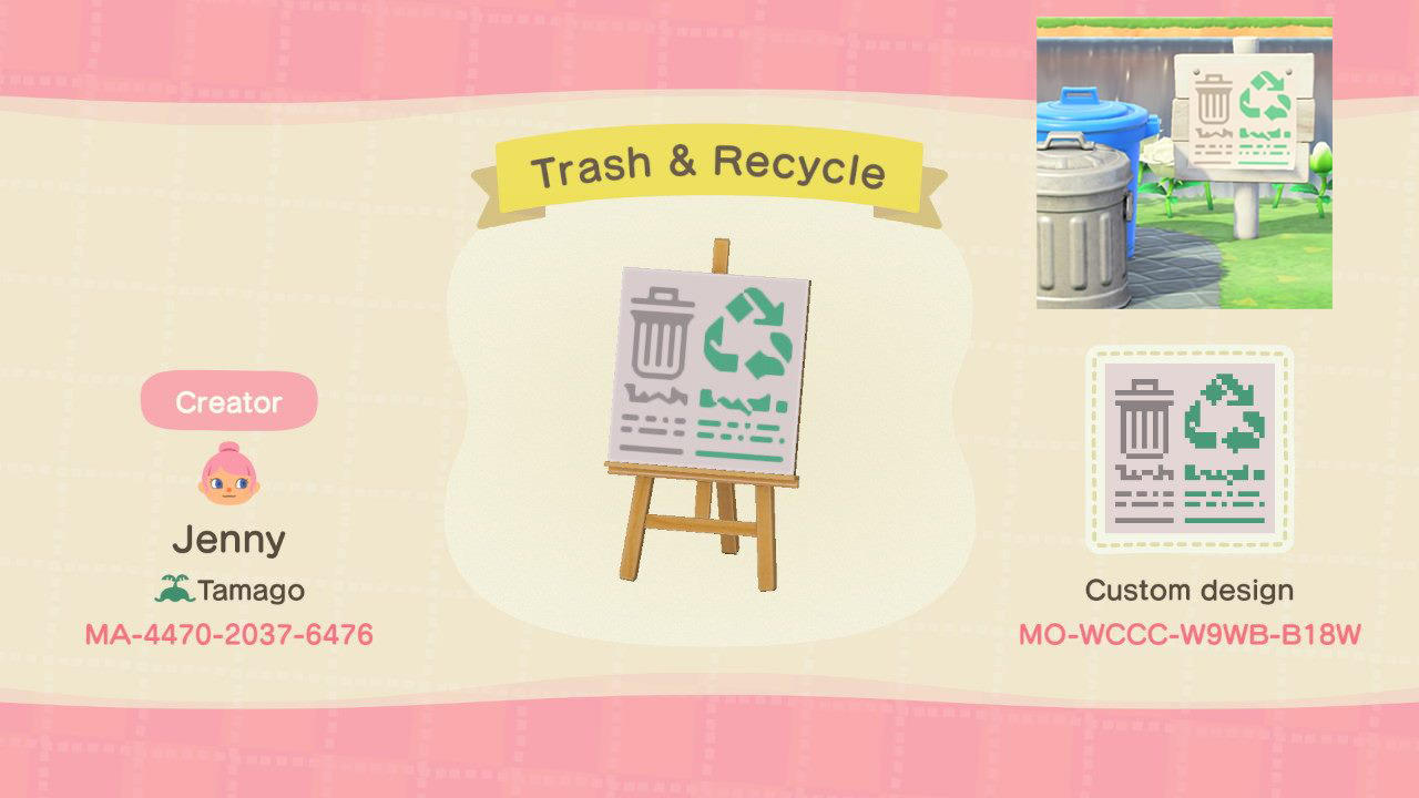 Animal Crossing Design Code: MO-WCCC-W9WB-B18W Trash & Recycle