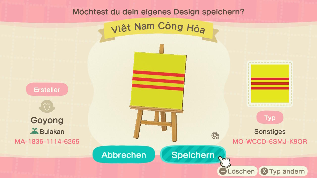 Animal Crossing Design Code: MO-WCCD-6SMJ-K9QR Vietnam Republic