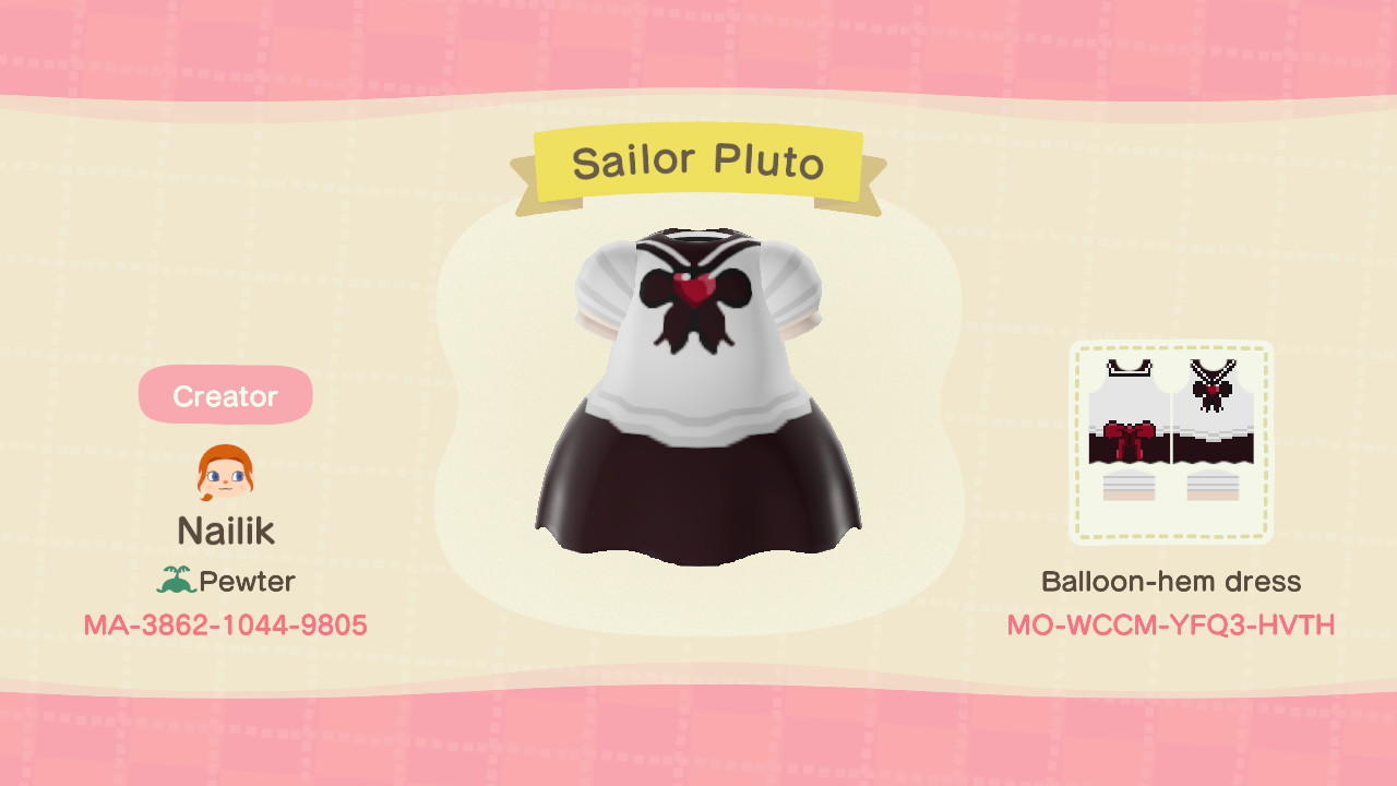 Animal Crossing Design Code: MO-WCCM-YFQ3-HVTH Sailor Pluto