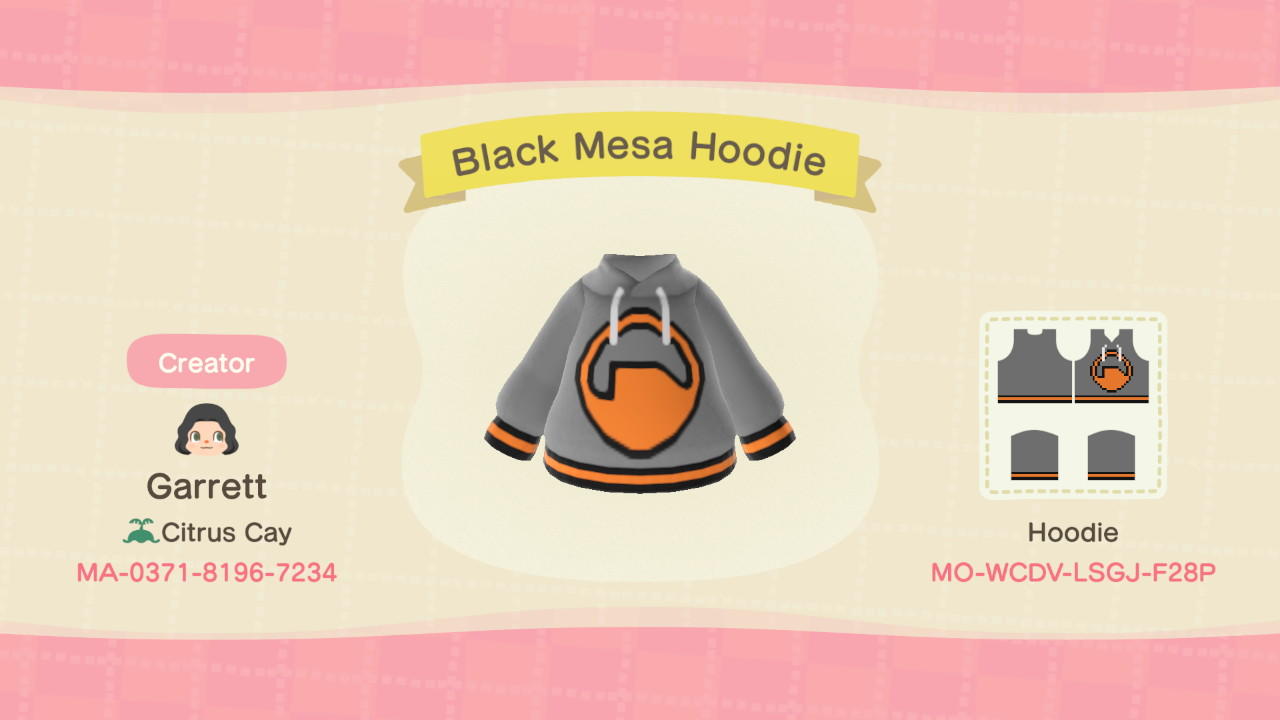Animal Crossing Design Code: MO-WCDV-LSGJ-F28P Black Mesa Hoodie