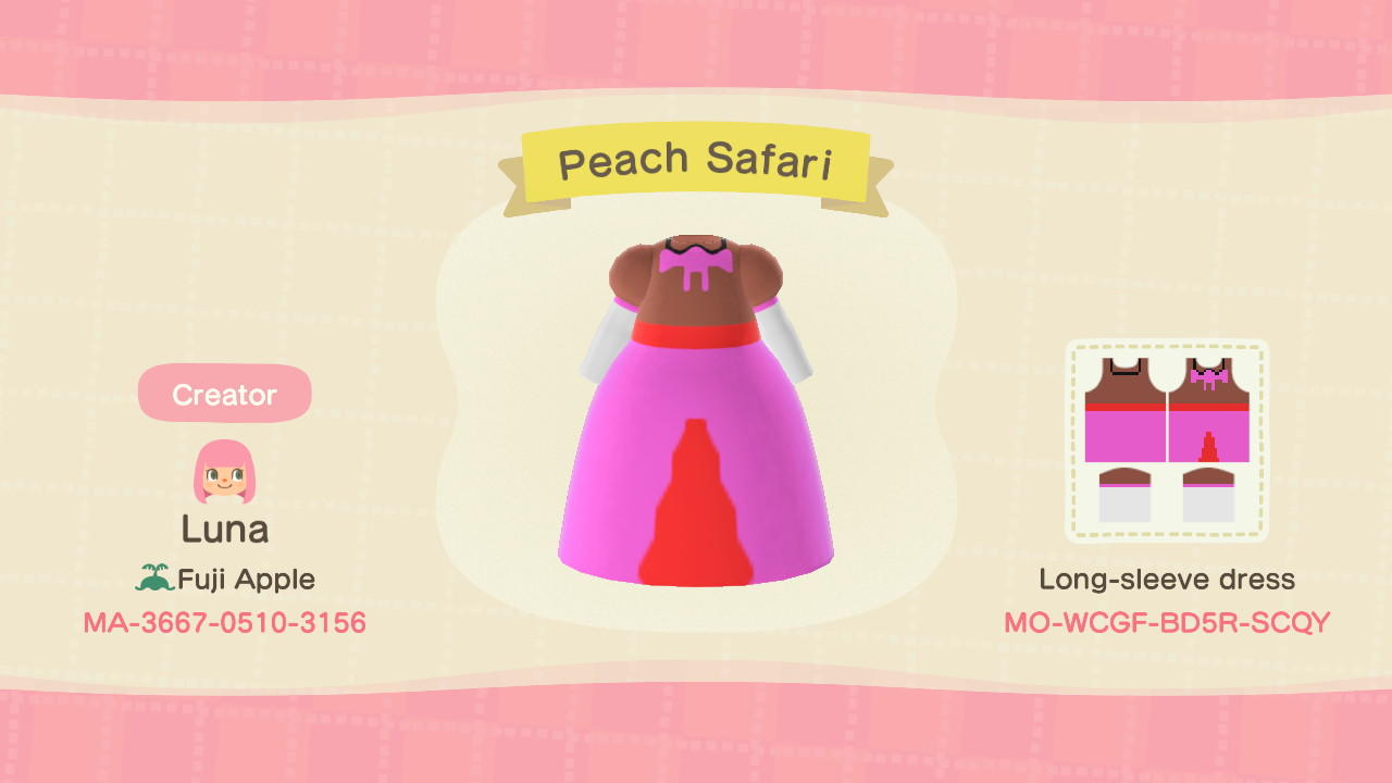 Animal Crossing Design Code: MO-WCGF-BD5R-SCQY Peach Safari