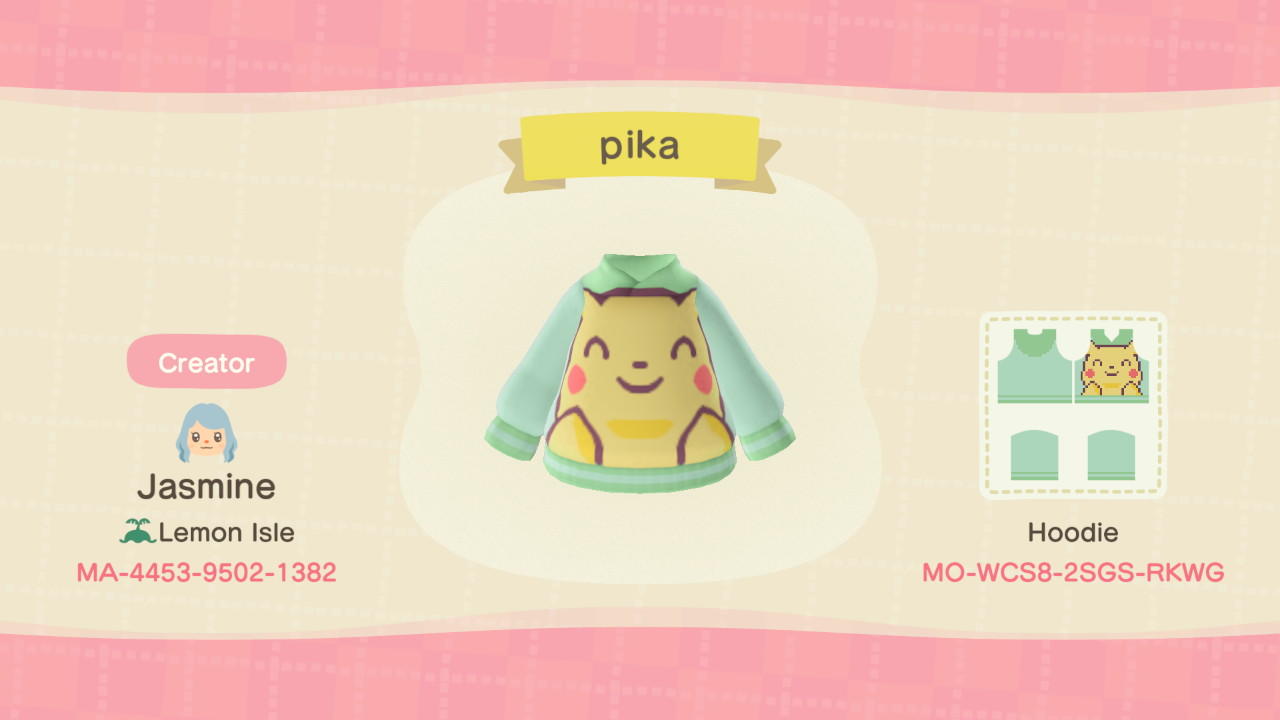 Animal Crossing Design Code: MO-WCS8-2SGS-RKWG Pika