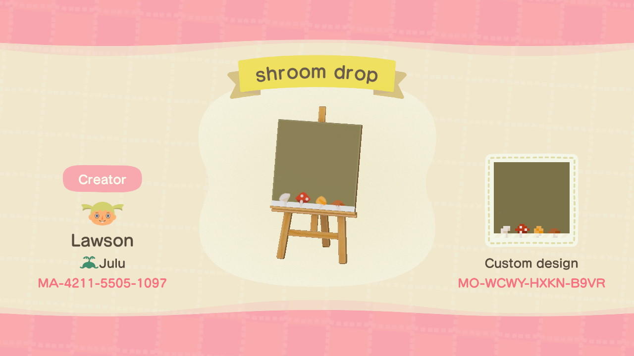 Animal Crossing Design Code: MO-WCWY-HXKN-B9VR shroom drop