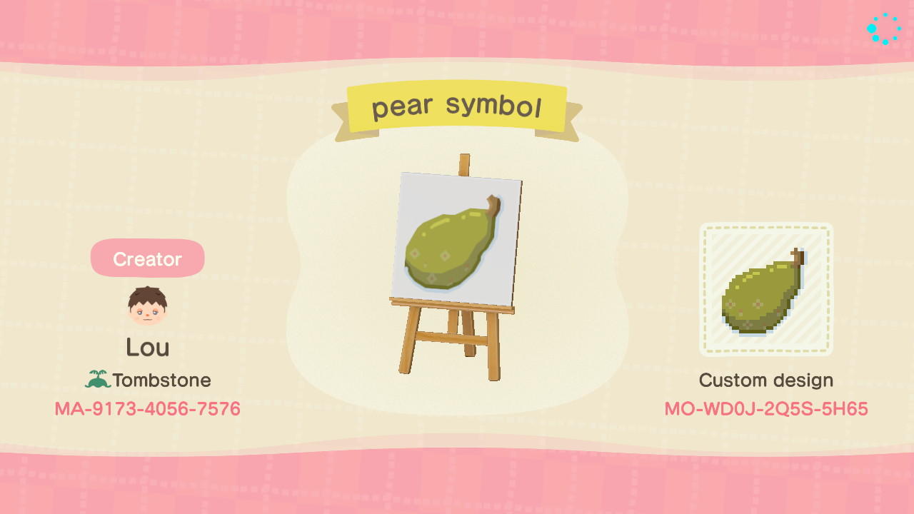 Animal Crossing Design Code: MO-WD0J-2Q5S-5H65 pear symbol
