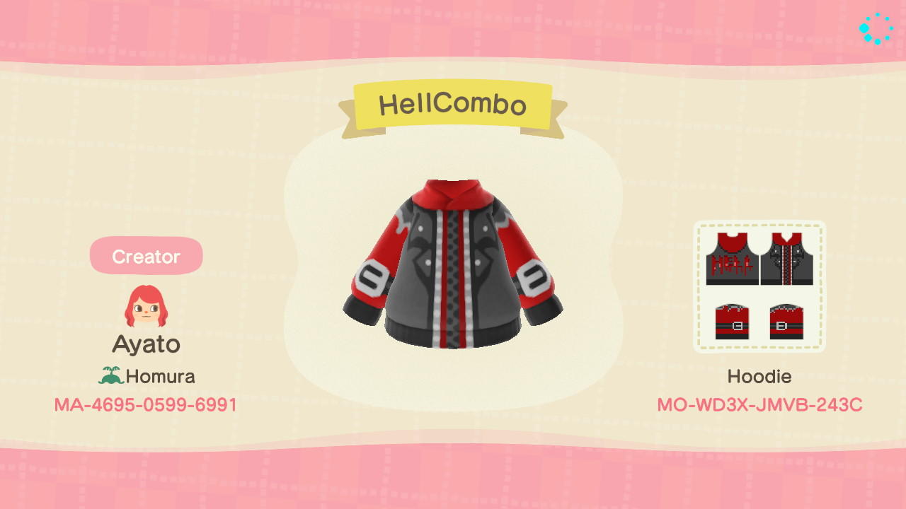 Animal Crossing Design Code: MO-WD3X-JMVB-243C Hell Combo