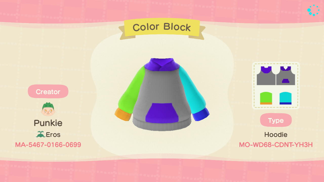 Animal Crossing Design Code: MO-WD68-CDNT-YH3H Color Block