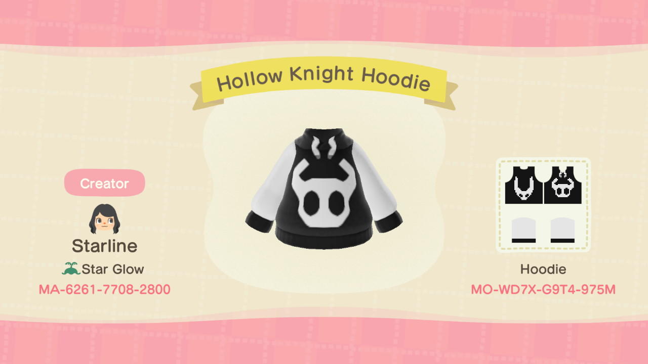 Animal Crossing Design Code: MO-WD7X-G9T4-975M Hollow Knight Hoodie