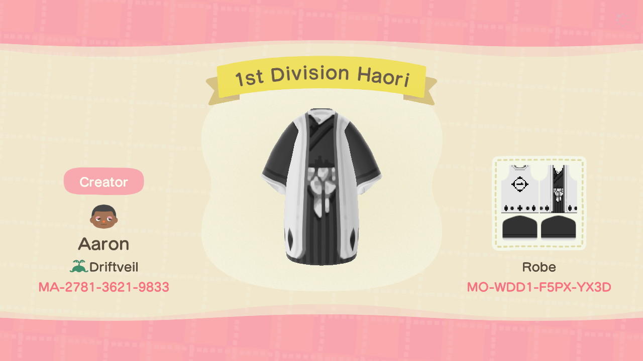 Animal Crossing Design Code: MO-WDD1-F5PX-YX3D Bleach Captain