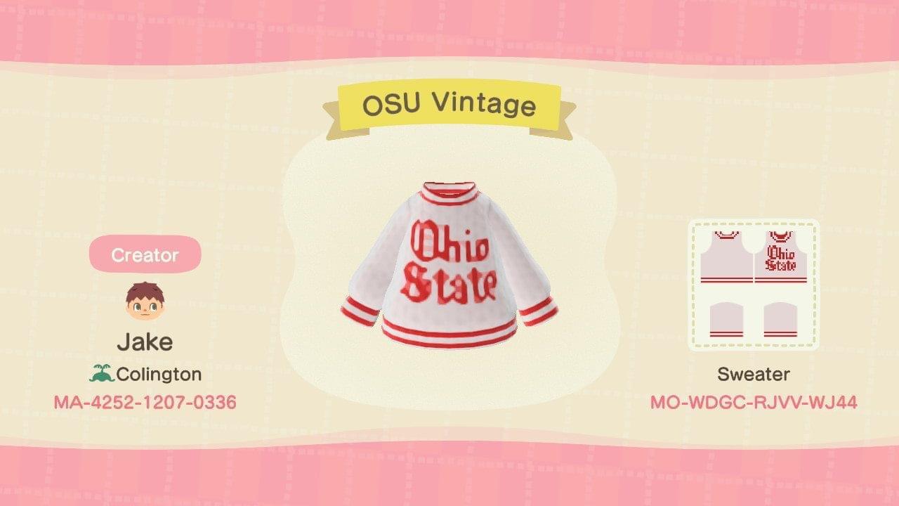 Animal Crossing Design Code: MO-WDGC-RJVV-WJ44 Ohio State Vintage