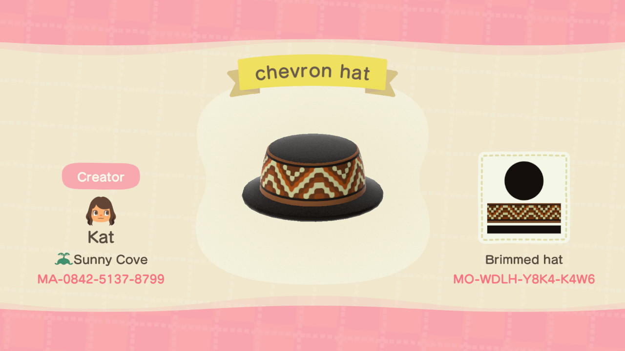 Animal Crossing Design Code: MO-WDLH-Y8K4-K4W6 Chevron Hat