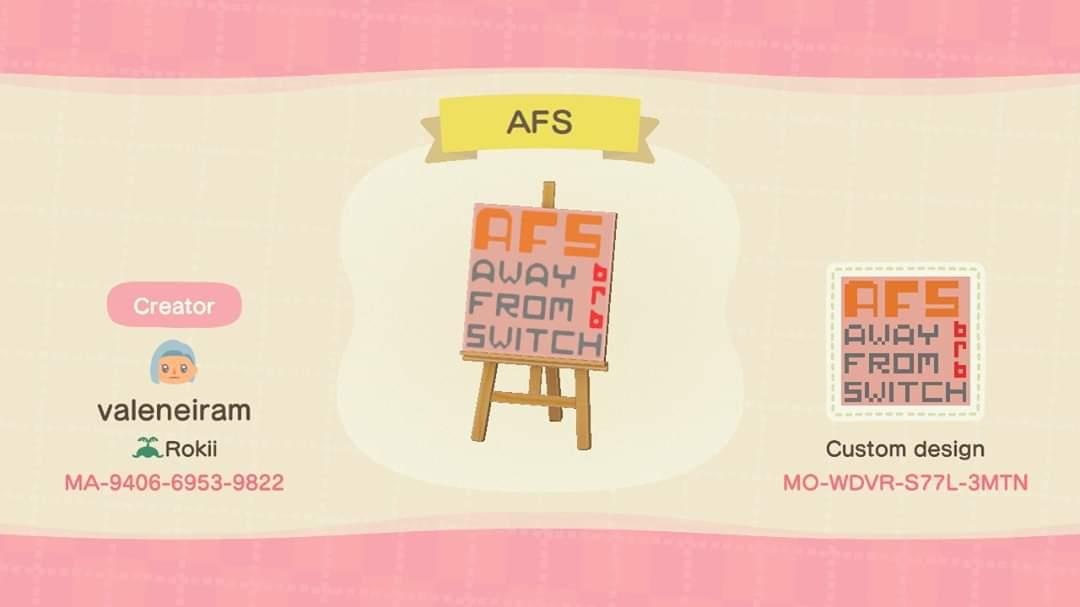 Animal Crossing Design Code: MO-WDVR-S77L-3MTN AFS away from Switch