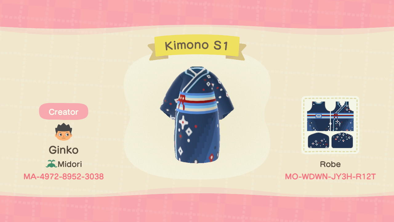 Animal Crossing Design Code: MO-WDWN-JY3H-R12T Kimono S1