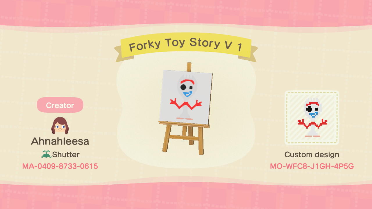 Animal Crossing Design Code: MO-WFC8-J1GH-4P5G Forky Toy Story V 1