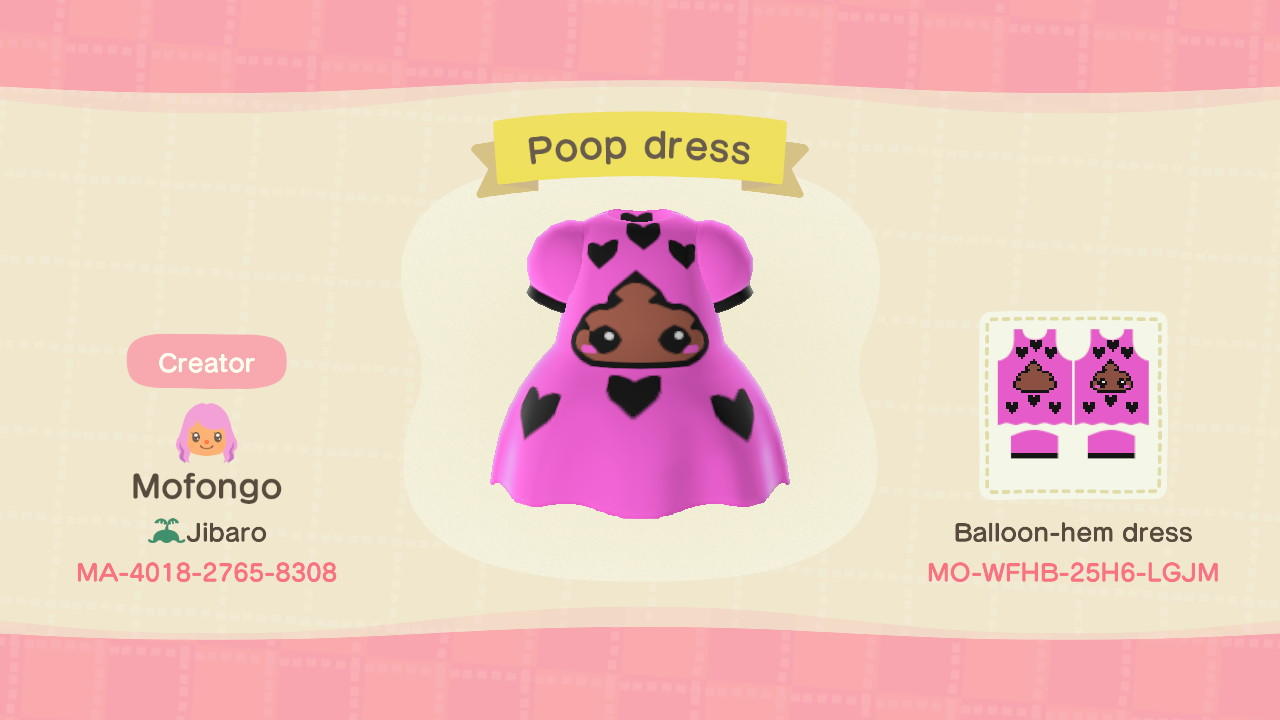 Animal Crossing Design Code: MO-WFHB-25H6-LGJM Poop Dress