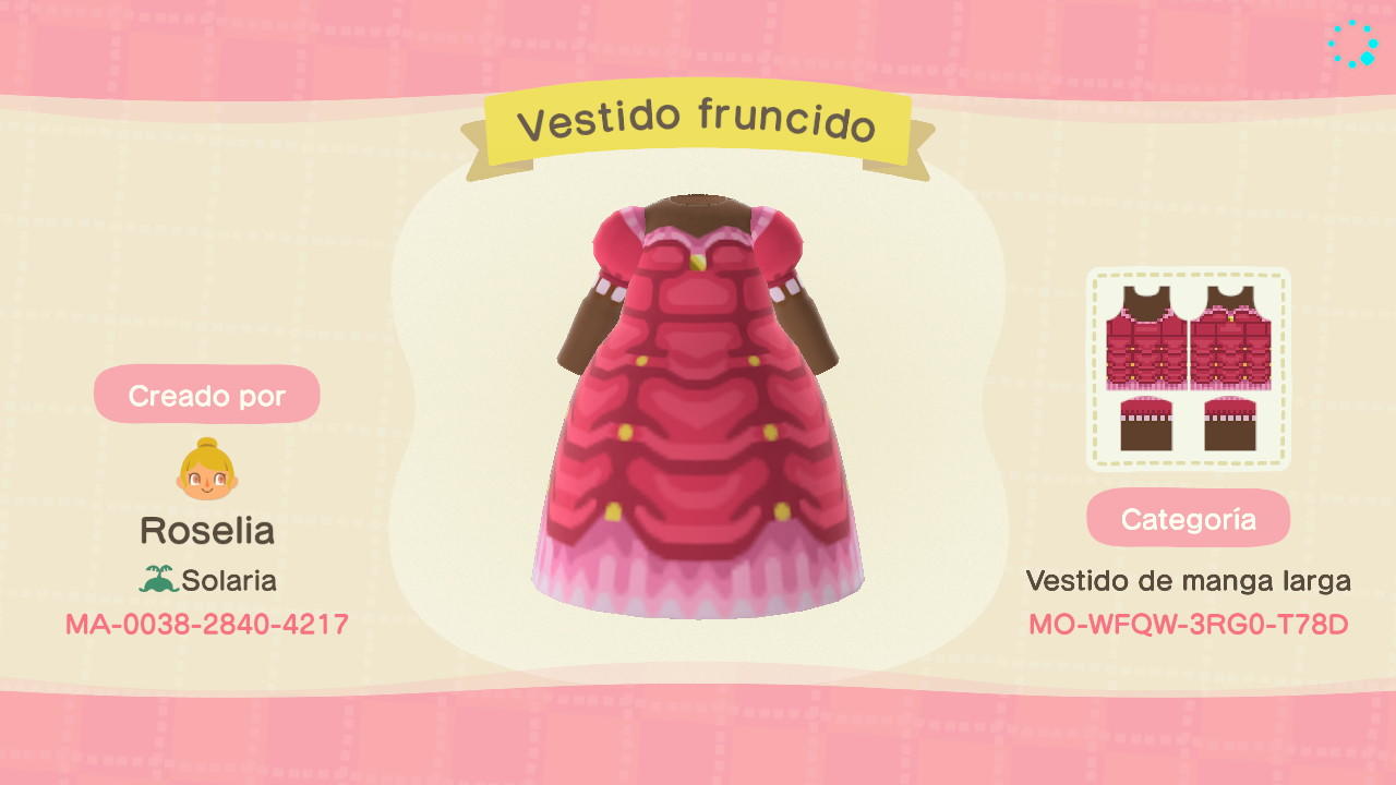 Animal Crossing Design Code: MO-WFQW-3RG0-T78D Vestido Princesa