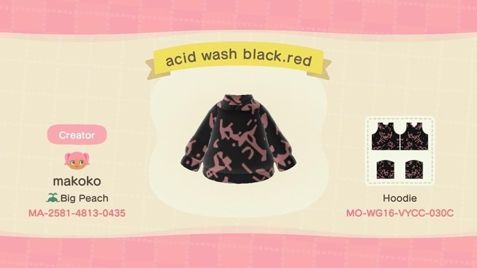 Animal Crossing Design Code: MO-WG16-VYCC-030C Acid Wash Black Red