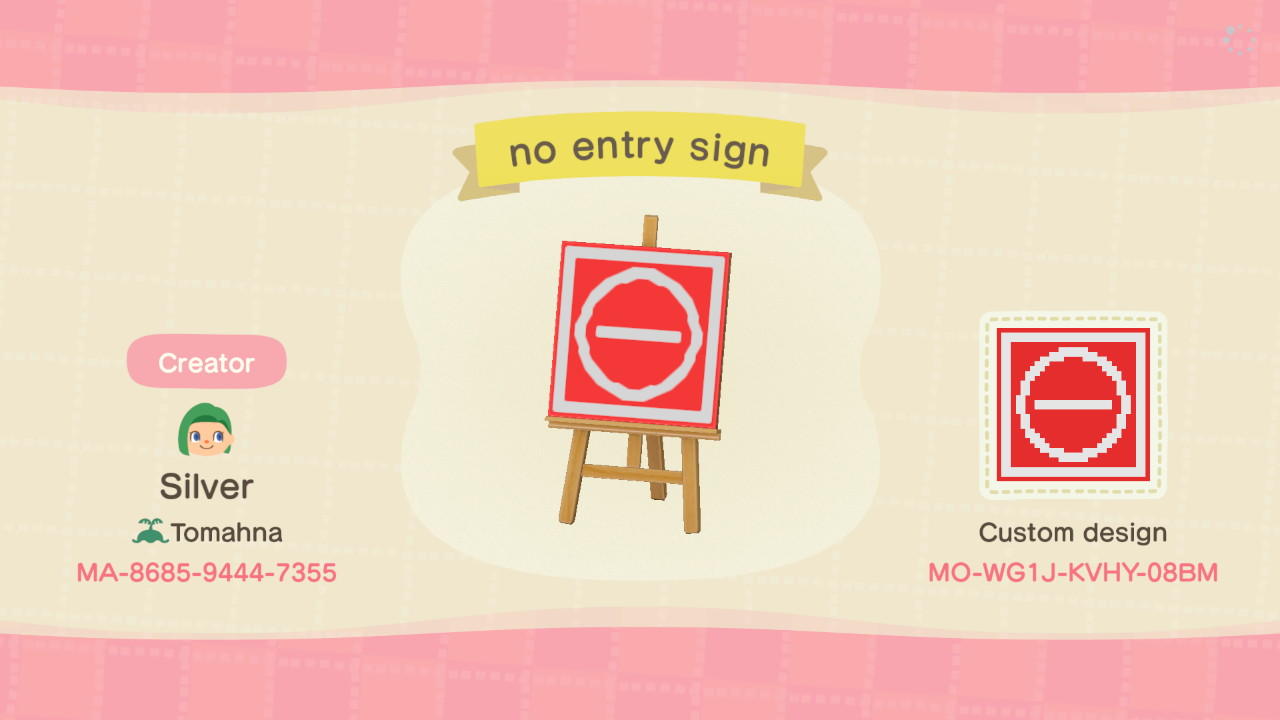 Animal Crossing Design Code: MO-WG1J-KVHY-08BM No entry sign