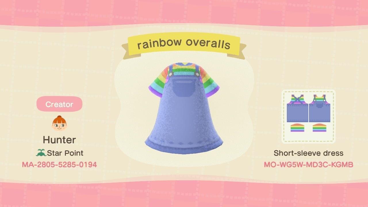 Animal Crossing Design Code: MO-WG5W-MD3C-KGMB Rainbow Overalls