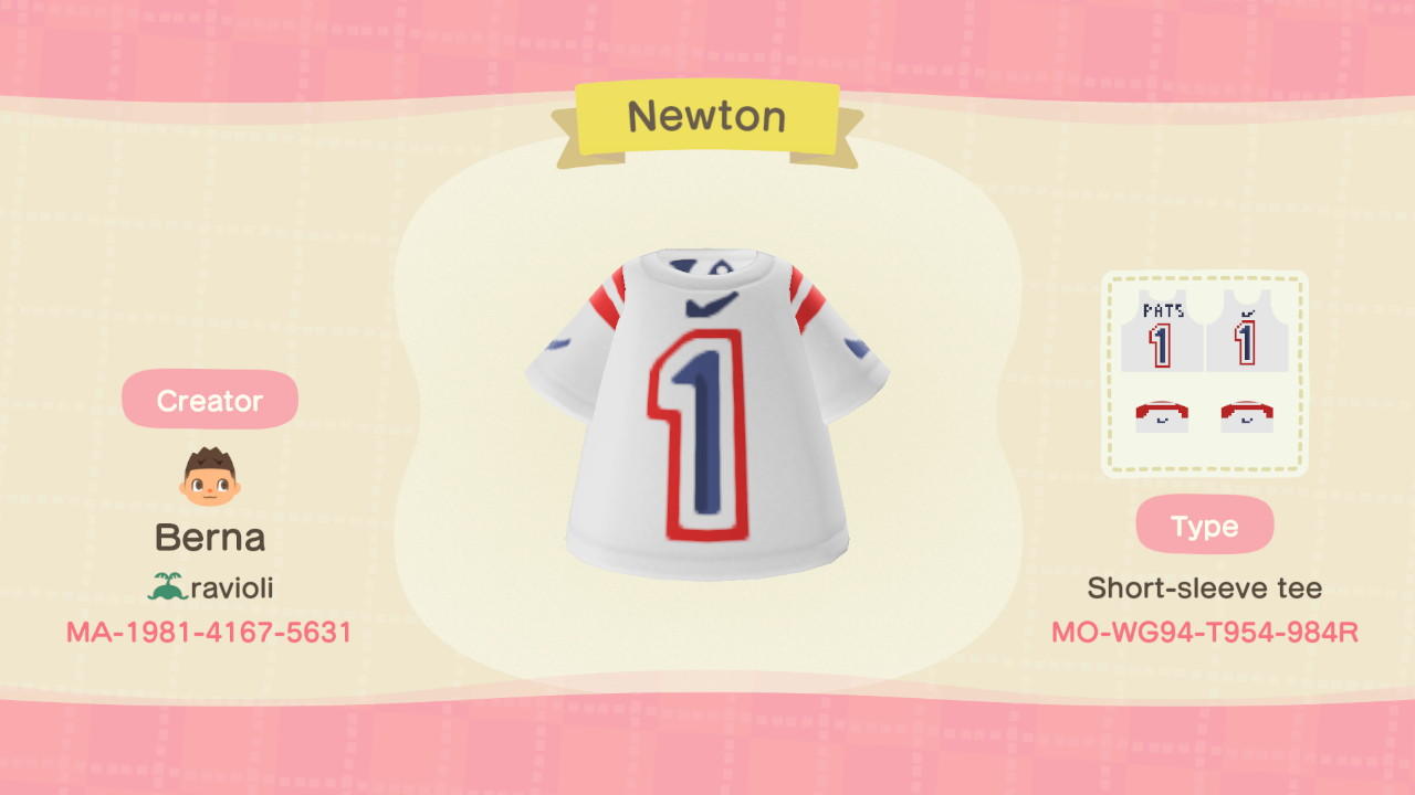 Animal Crossing Design Code: MO-WG94-T954-984R Patriots