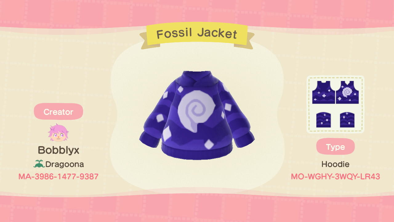 Animal Crossing Design Code: MO-WGHY-3WQY-LR43 Fossil Jacket