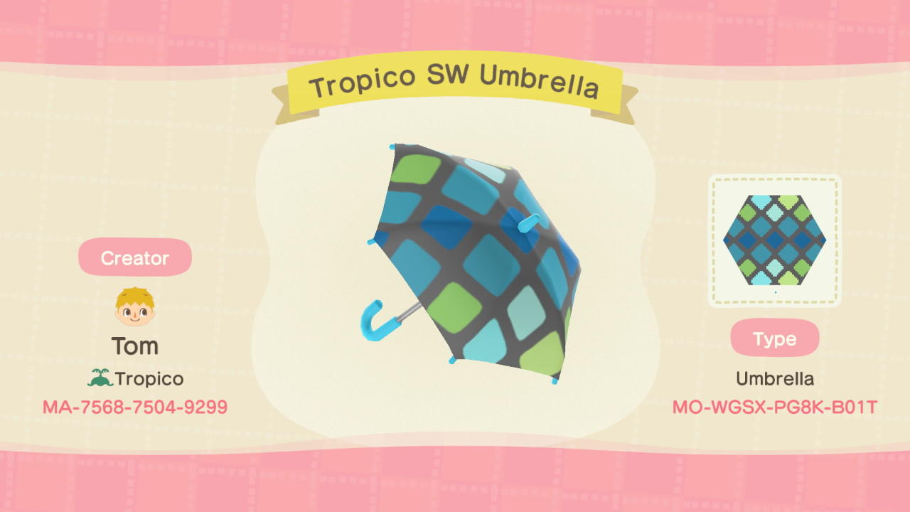 Animal Crossing Design Code: MO-WGSX-PG8K-B01T Tropico SW Umbrella