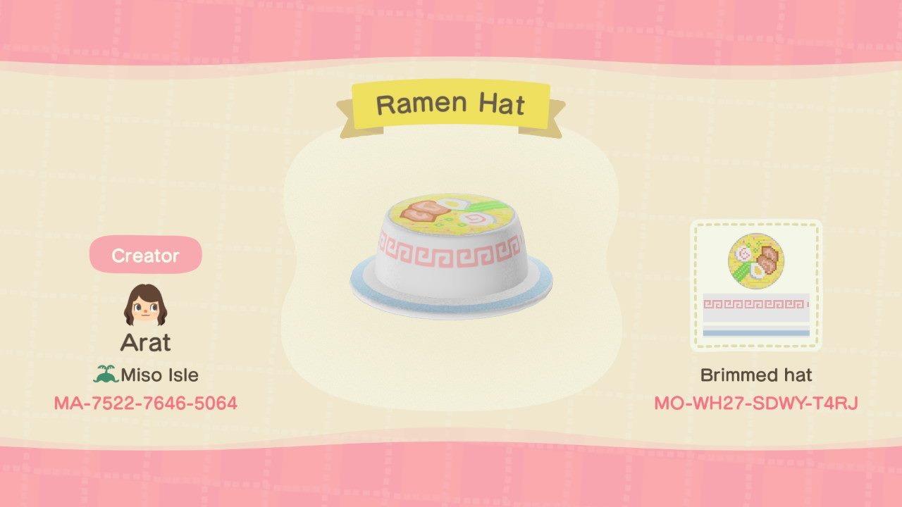 Animal Crossing Design Code: MO-WH27-SDWY-T4RJ Ramen Hat