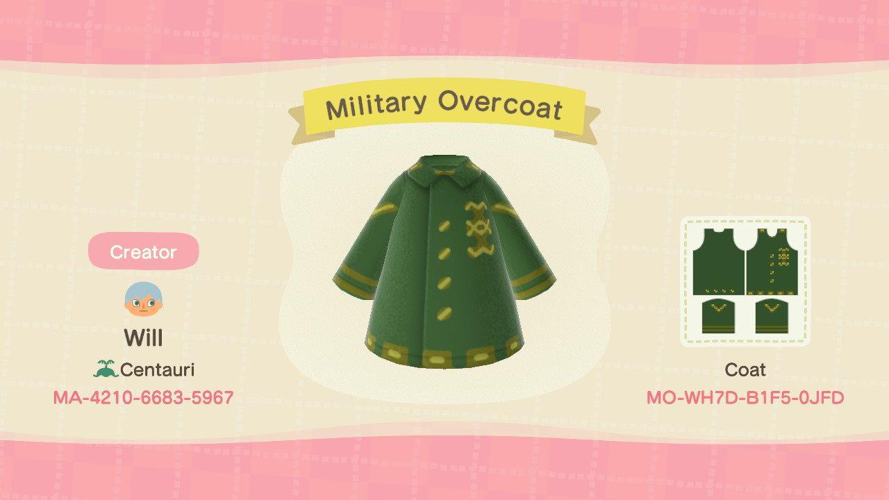 Animal Crossing Design Code: MO-WH7D-B1F5-0JFD Military Overcoat
