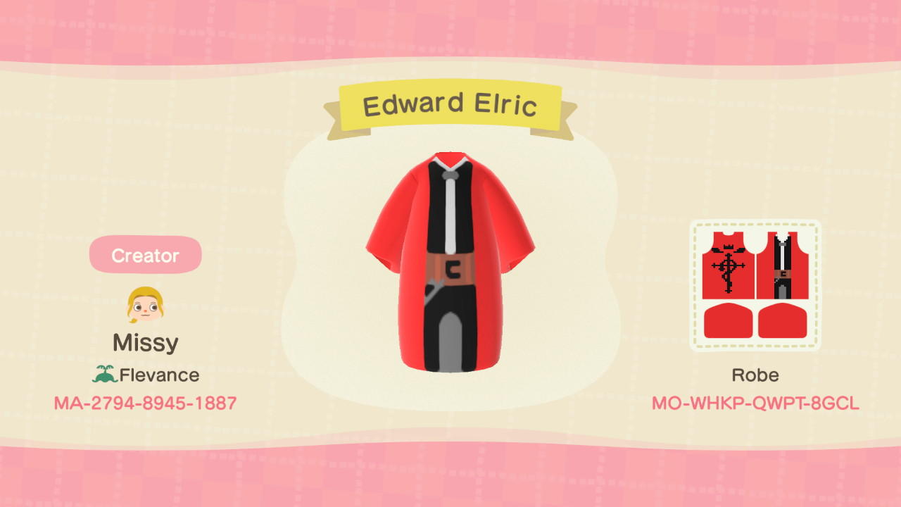 Animal Crossing Design Code: MO-WHKP-QWPT-8GCL Edward Elric