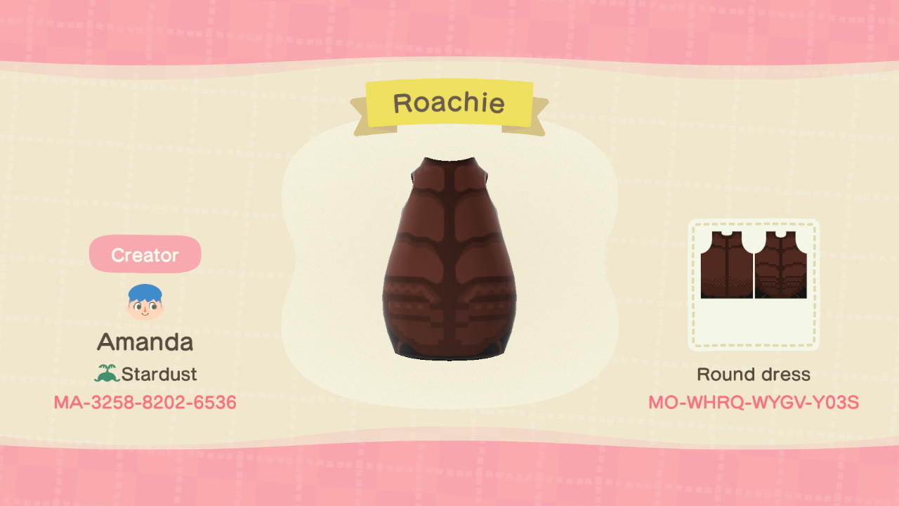 Animal Crossing Design Code: MO-WHRQ-WYGV-Y03S Roachie