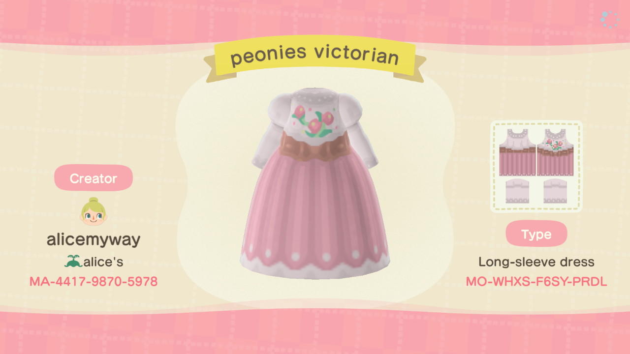 Animal Crossing Design Code: MO-WHXS-F6SY-PRDL Peonies Victorian